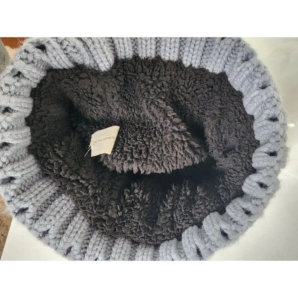 Pom Style Winter Hat, Grey,  Adult One Size